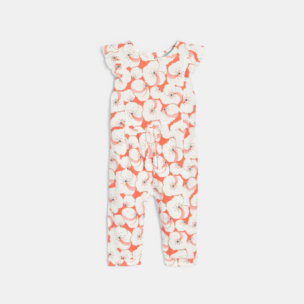 بذلة طويلة من قماش الجيرسي المزين برسوم الأزهار باللون البرتقالي للفتيات الصغار